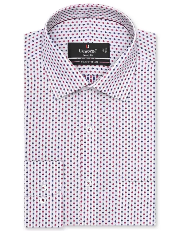 Printed Navy/Red Tailored Smart Fit Shirt