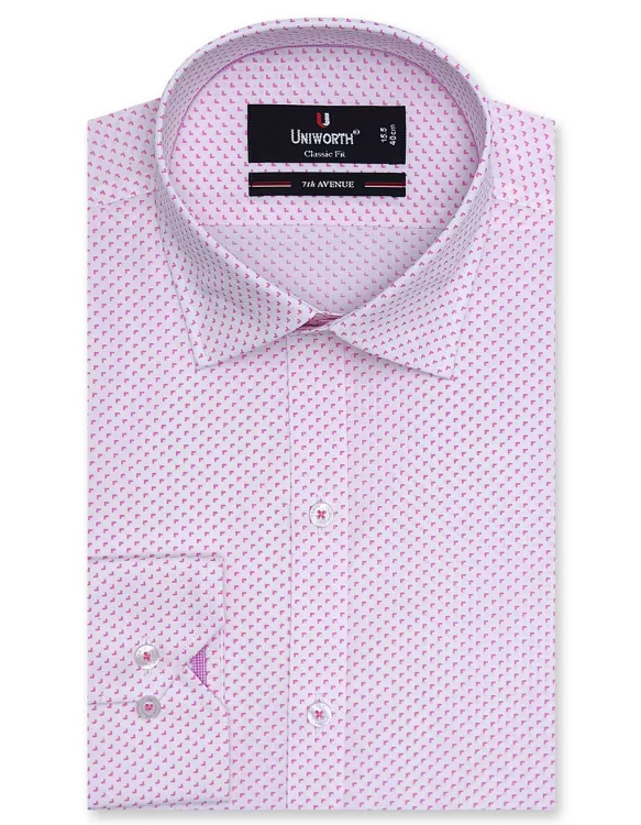 Printed White/Pink Classic Fit Shirt