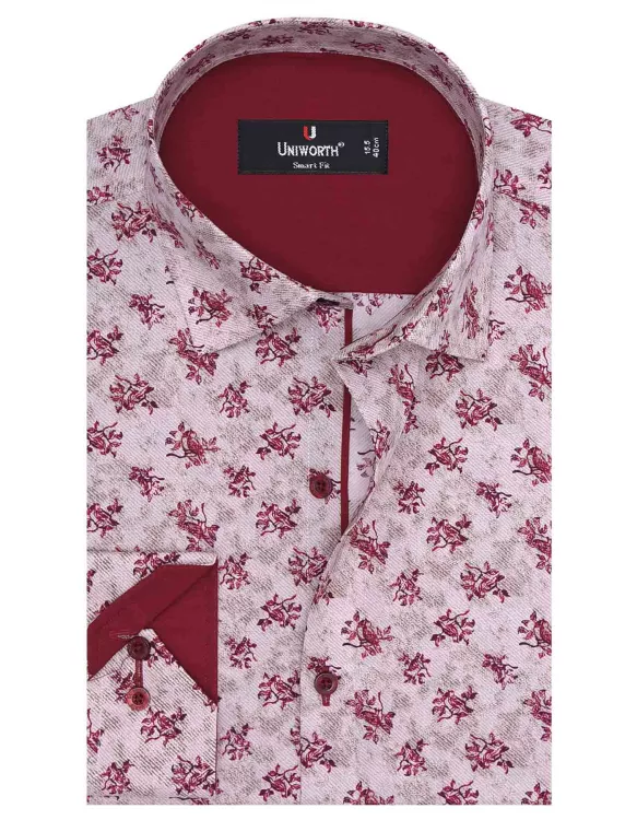 Printed Pink/Burgundy Smart Fit Shirt