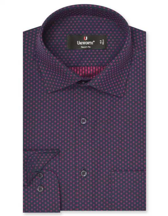 Printed Navy/Maroon Tailored Smart Fit Shirt
