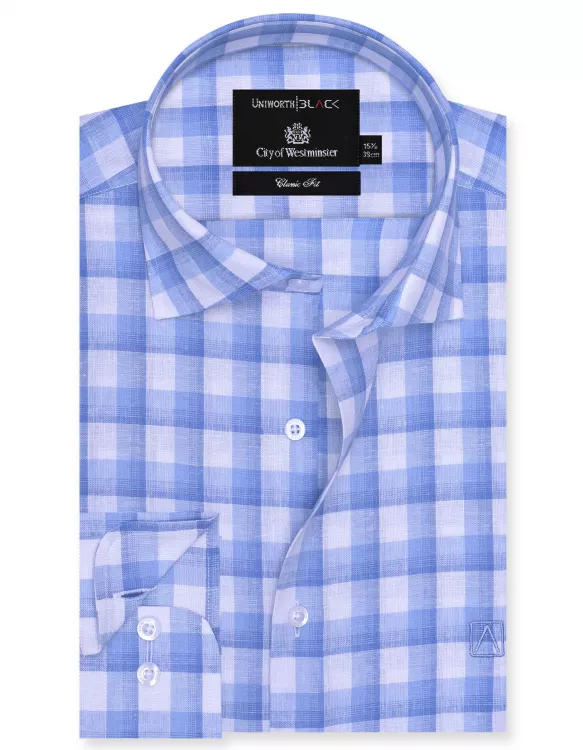 Check White/Blue Classic Fit Linen Shirt