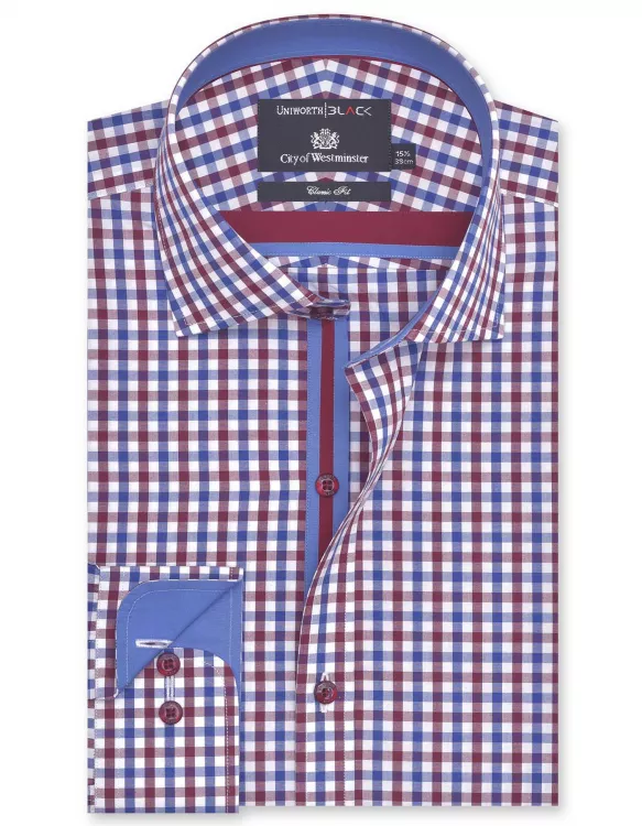 Check Blue/Maroon Classic Fit Shirt