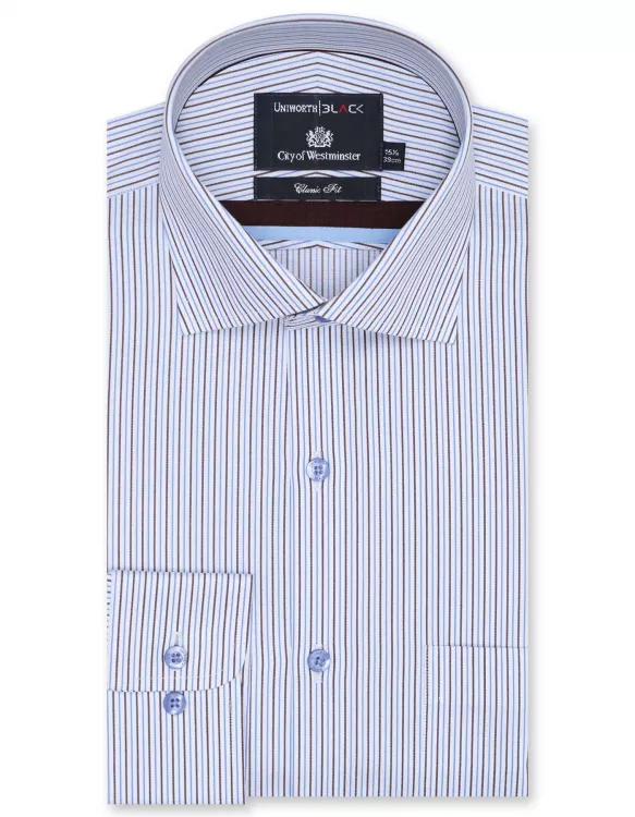 Stripe Sky/Brown Classic Fit Shirt