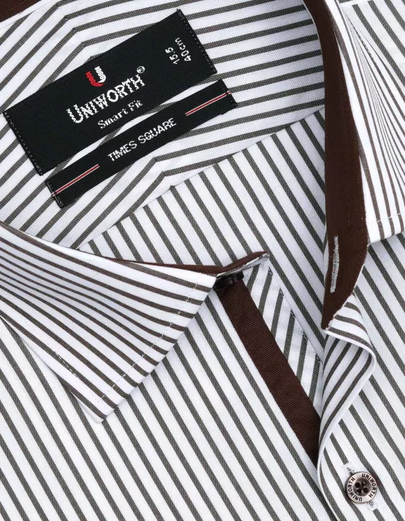 Stripe White/Brown Tailored Smart Fit Shirt
