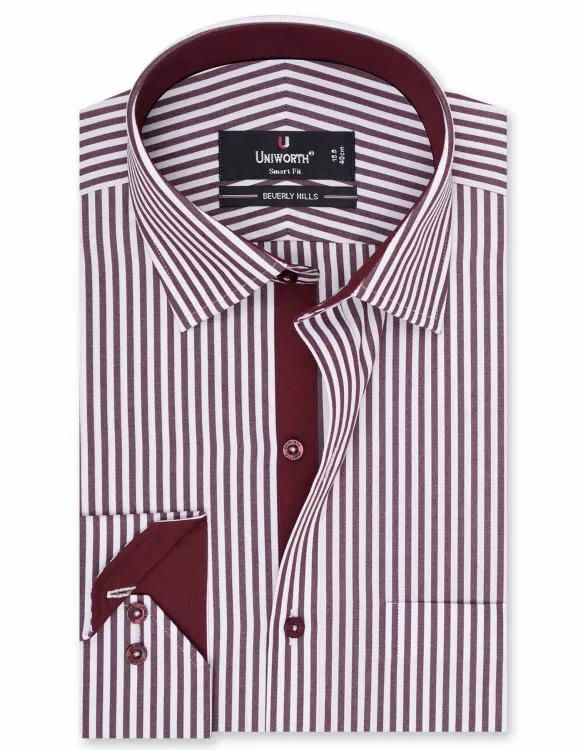 Stripe White/Maroon Tailored Smart Fit Shirt