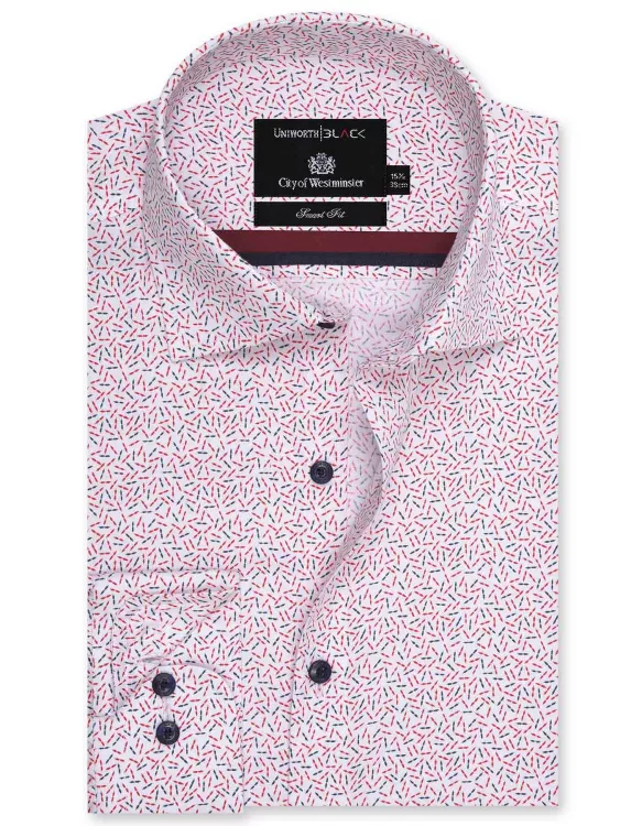 Printed White/Red Tailored Smart Fit Shirt