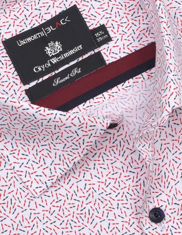 Printed White/Red Tailored Smart Fit Shirt