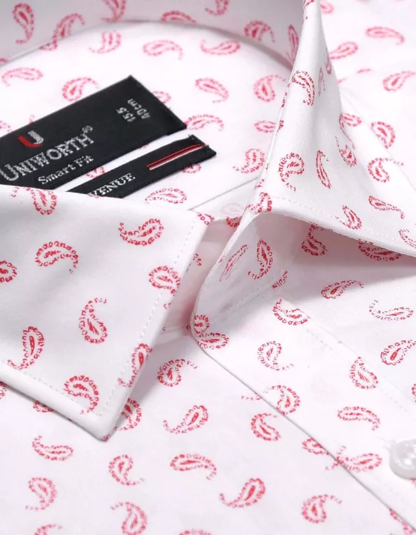 Red Paisley Print on White Smart Fit Shirt