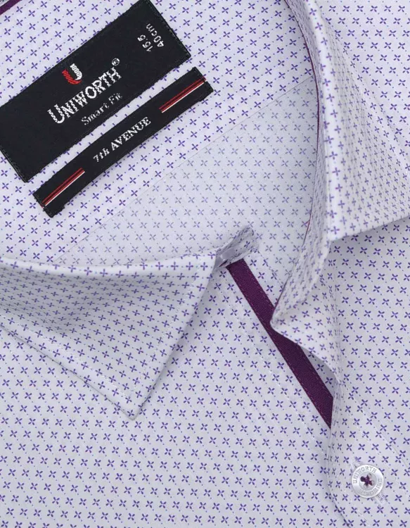 Printed White/Purple Smart Fit Shirt