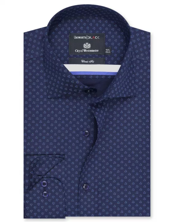 Printed Navy Classic Fit Shirt