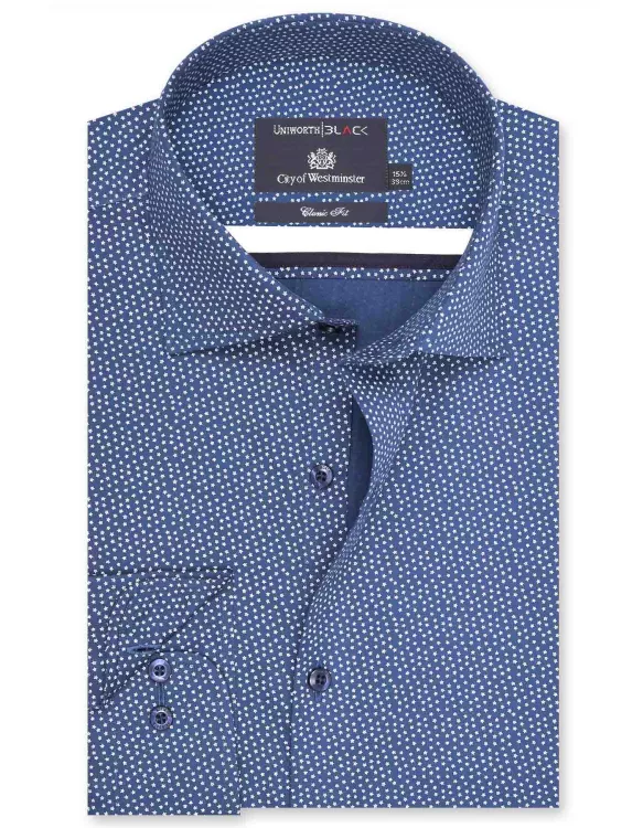 Printed M Blue/White Classic Fit Shirt