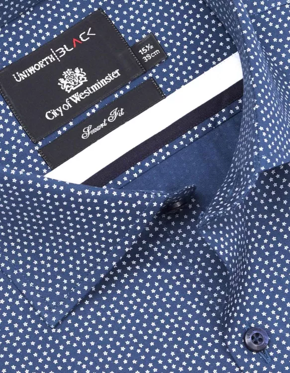 Printed M Blue/White Tailored Smart Fit Shirt