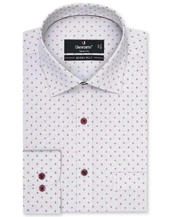Printed Beige/Maroon Tailored Smart Fit Shirt