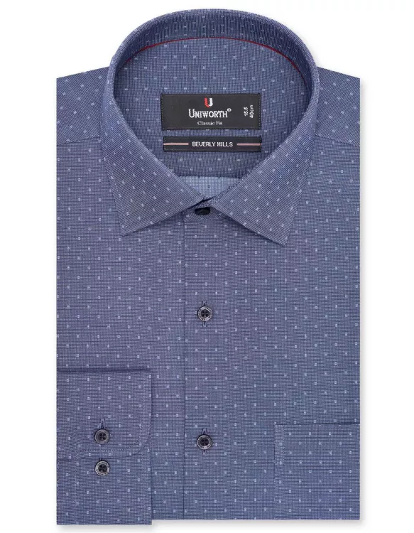 Printed D Navy Classic Fit Shirt