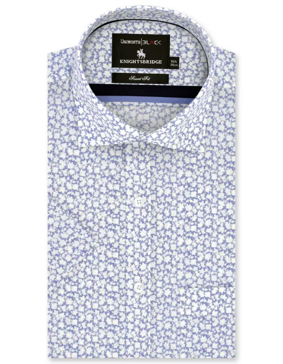 Printed White/Blue Tailored Smart Fit Shirt