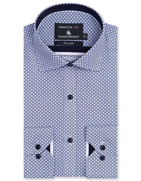 Printed White/Sky Tailored Smart Fit Shirt