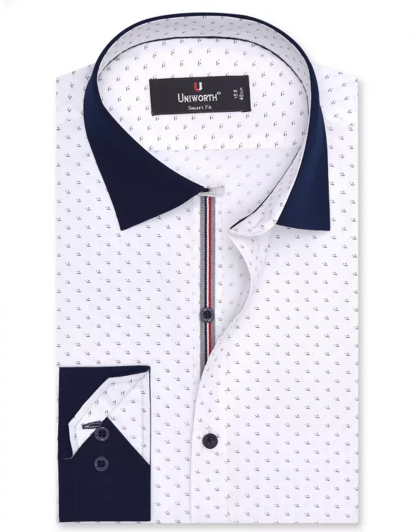 Printed White/Navy Smart Fit Shirt