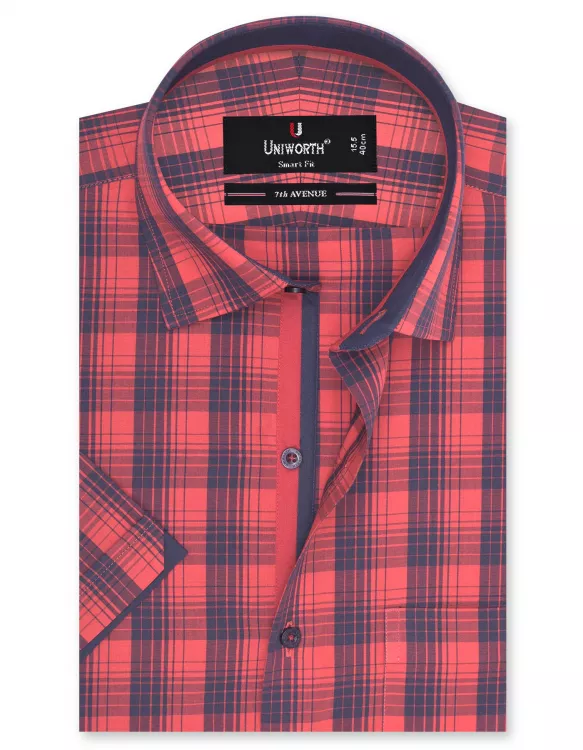 Check Red/Navy Smart Fit Half Sleeve Shirt