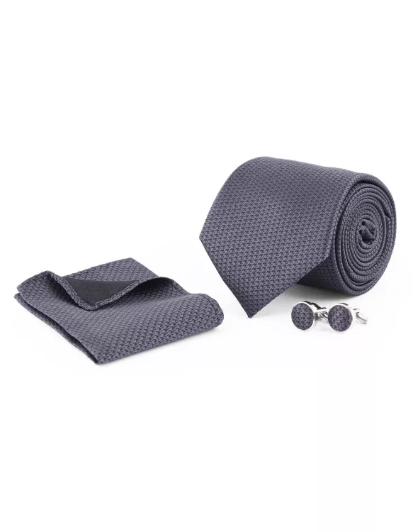 Grey Texture Cufflink Tie Set