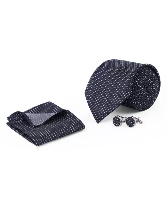 Black/Silver Dotted Cufflink Tie Set
