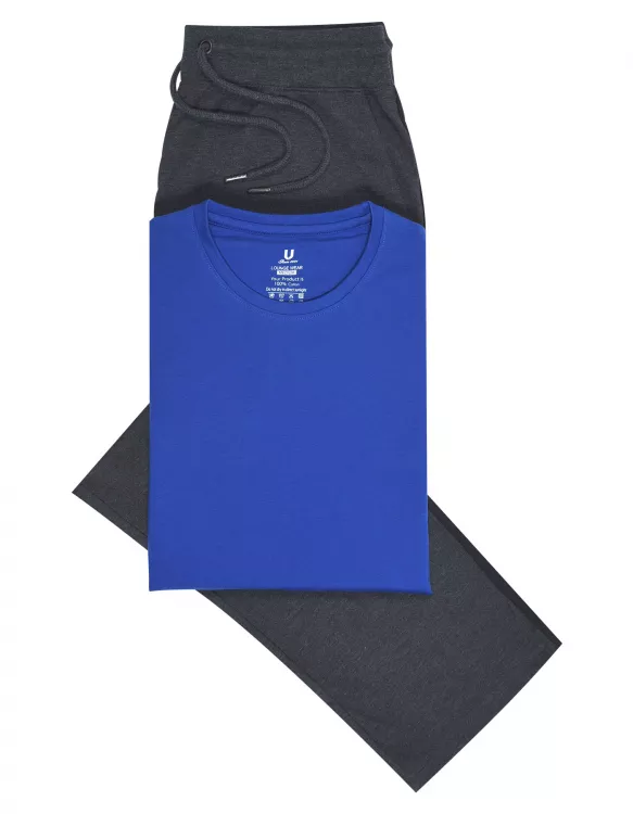Charcoal/R Blue Plain T-Shirt Pajama Set