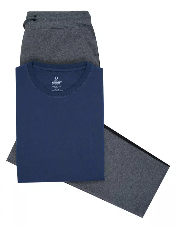 Navy Plain T-Shirt Pajama Set Knit