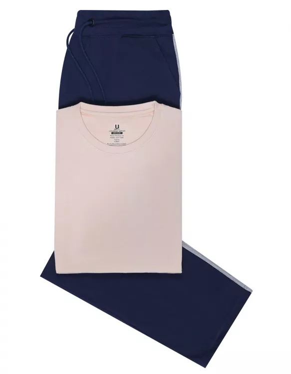 Beige Plain T-Shirt Pajama Set Knit