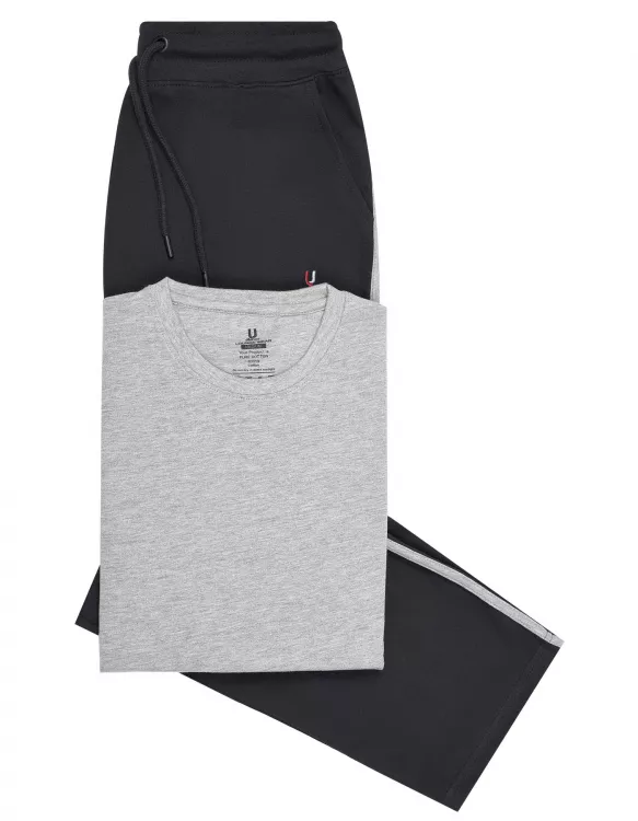 Grey Plain T-Shirt Pajama Set Knit
