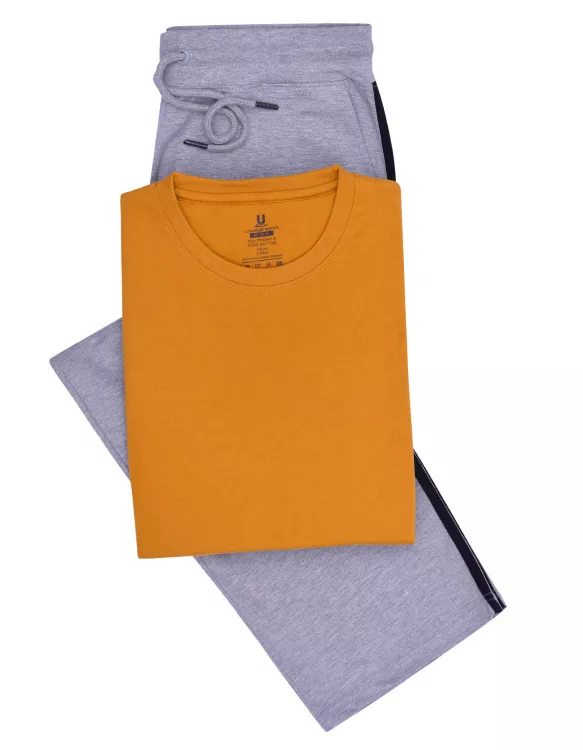 Mustard Plain T-Shirt Pajama Set Knit