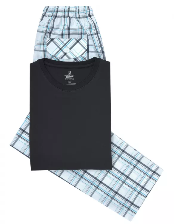 Black Plain T-Shirt Pajama Set Woven