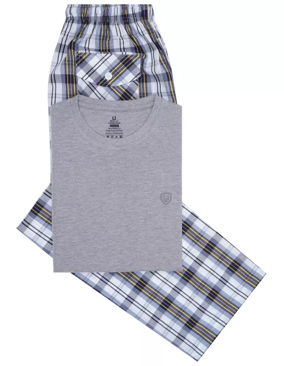 Grey Plain T-Shirt Pajama Set Woven
