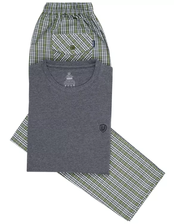 Charcoal Plain T-Shirt Pajama Set Woven