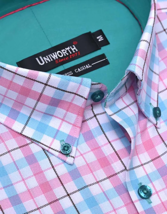 Check White/Pink Business Casual Fit Shirt
