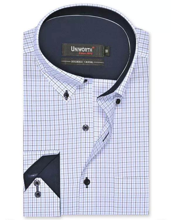 Check Sky/Navy Business Casual Fit Shirt