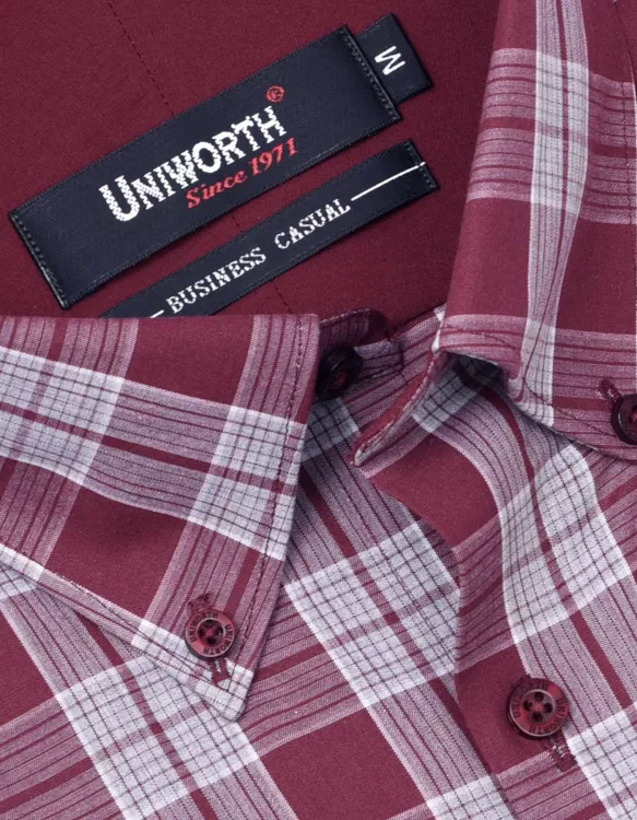 Check Maroon Business Casual Fit Shirt