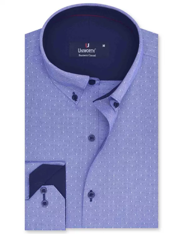 Self M Blue Business Casual Fit Shirt