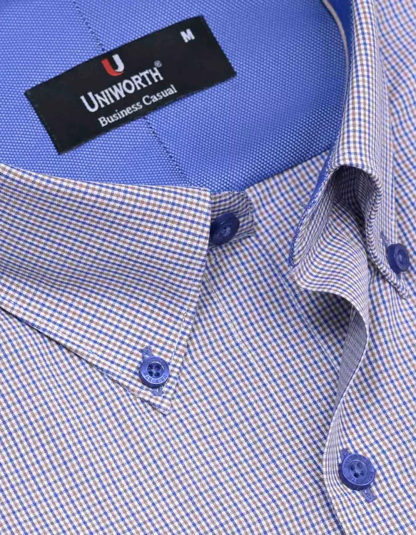 Check Khaki/Blue Business Casual Fit Shirt