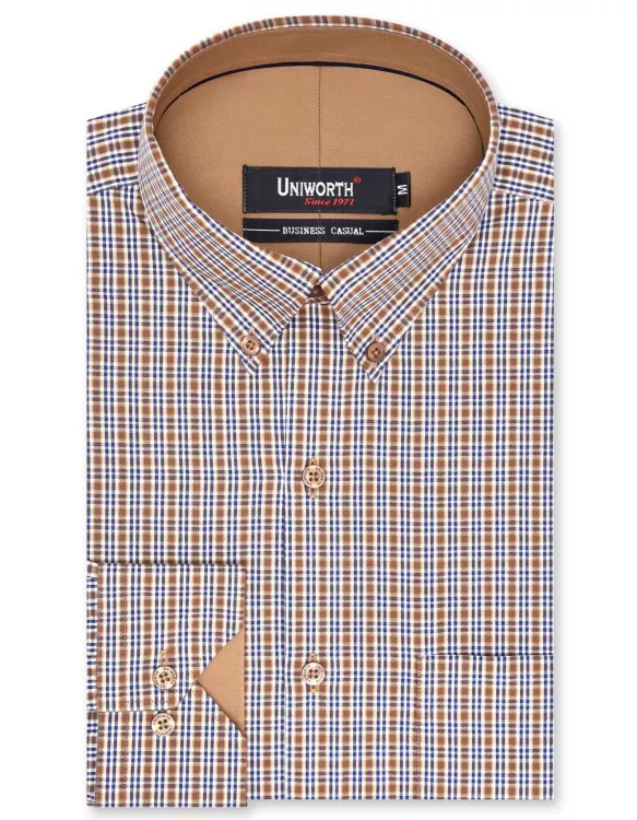 Check Brown/Navy Business Casual Fit Shirt