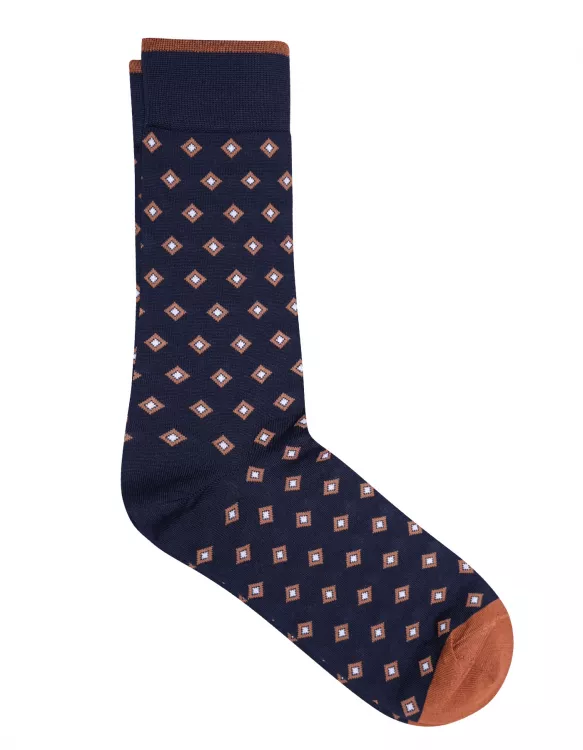 Navy/Rust Geometric Sock