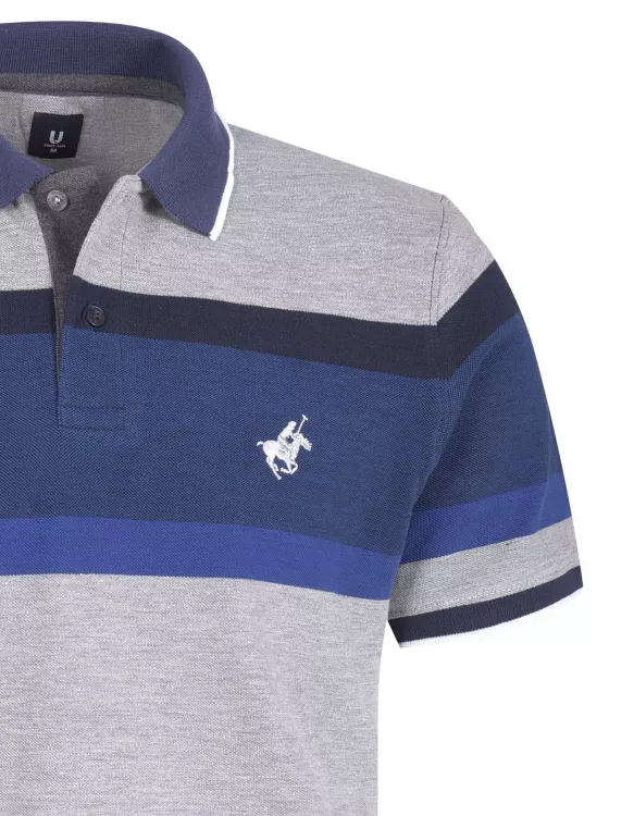 Stripe Grey/Navy Half Sleeves Polo T-Shirt