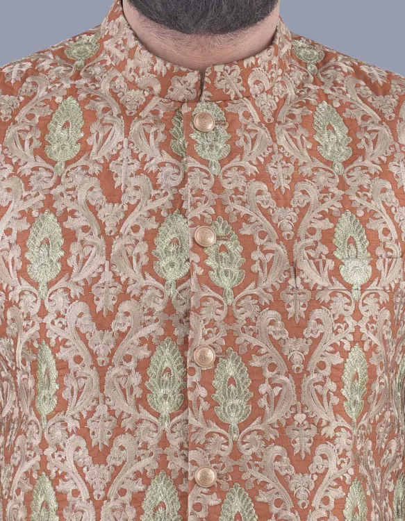 Orange Embroidery Waist Coat