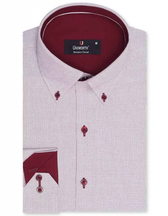 Check White/Maroon Business Casual Fit Shirt