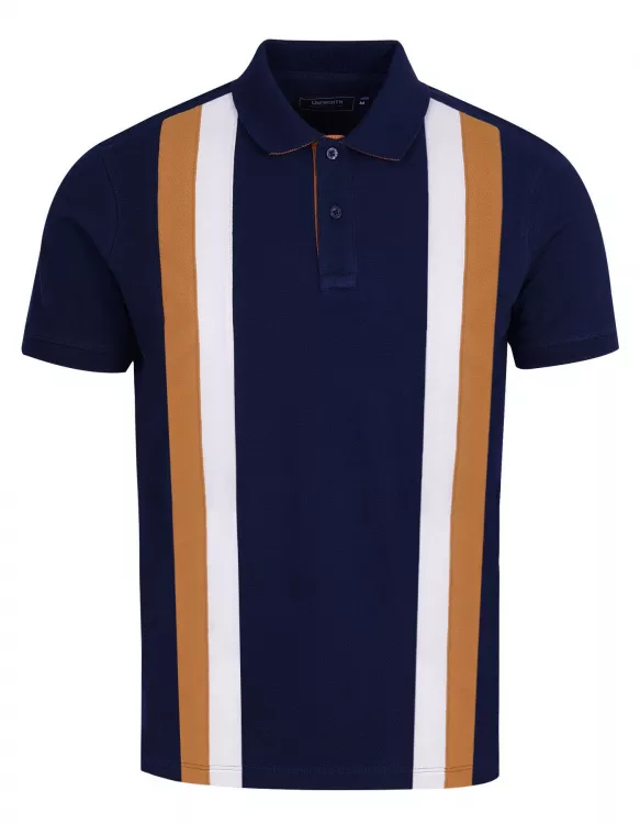 Navy Vertical Cut N Sew Panel Half Sleeves Polo-shirt