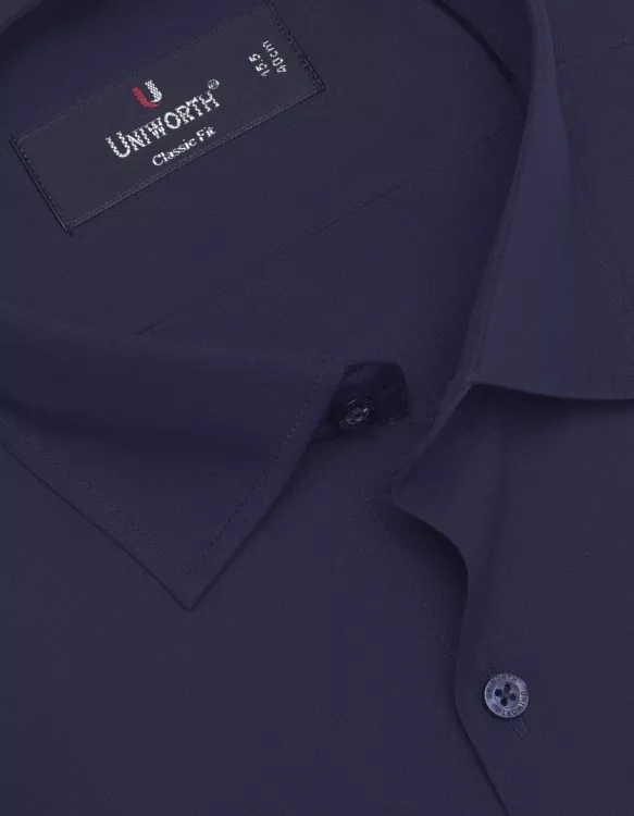 Navy Blue Plain Classic Fit Shirt