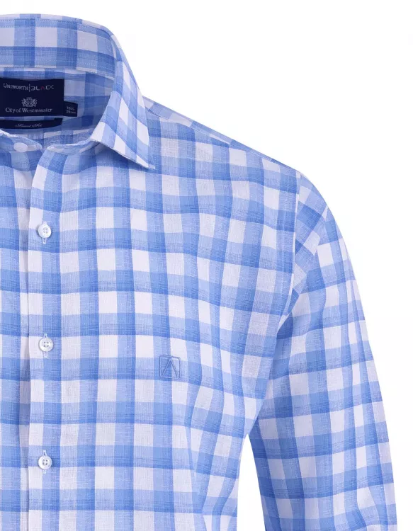 Check White/Blue Smart Fit Linen Shirt