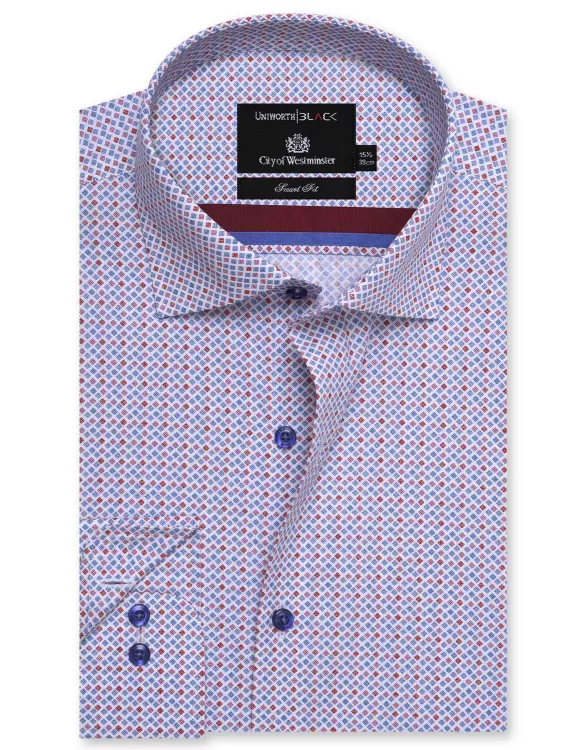 Printed Blue/Red Tailored Smart Fit Shirt