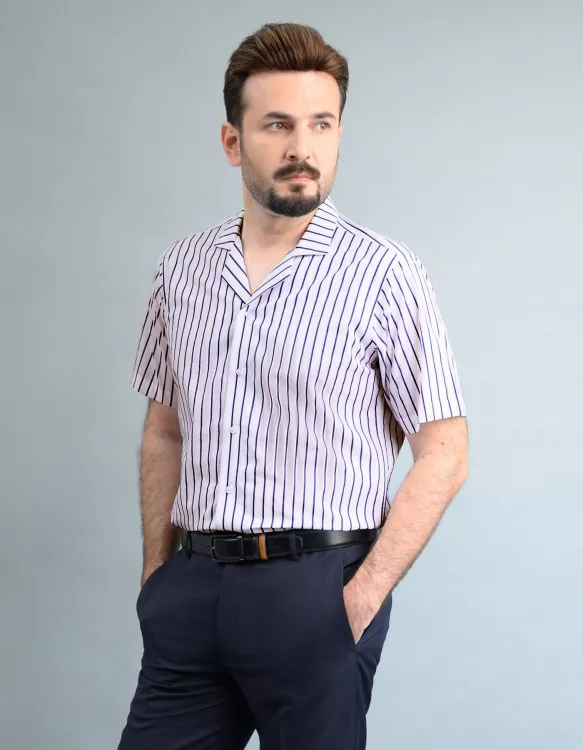 Stripe White/Royal Blue Classic Fit Shirt