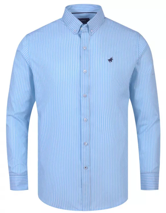 White/Aqua Embroidery Stripe Casual Shirt