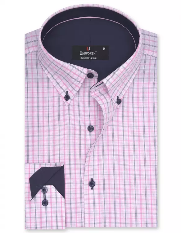 Check White/Pink Business Casual Fit Shirt