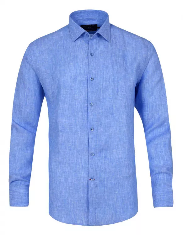 Plain Blue Smart Fit Linen Shirt
